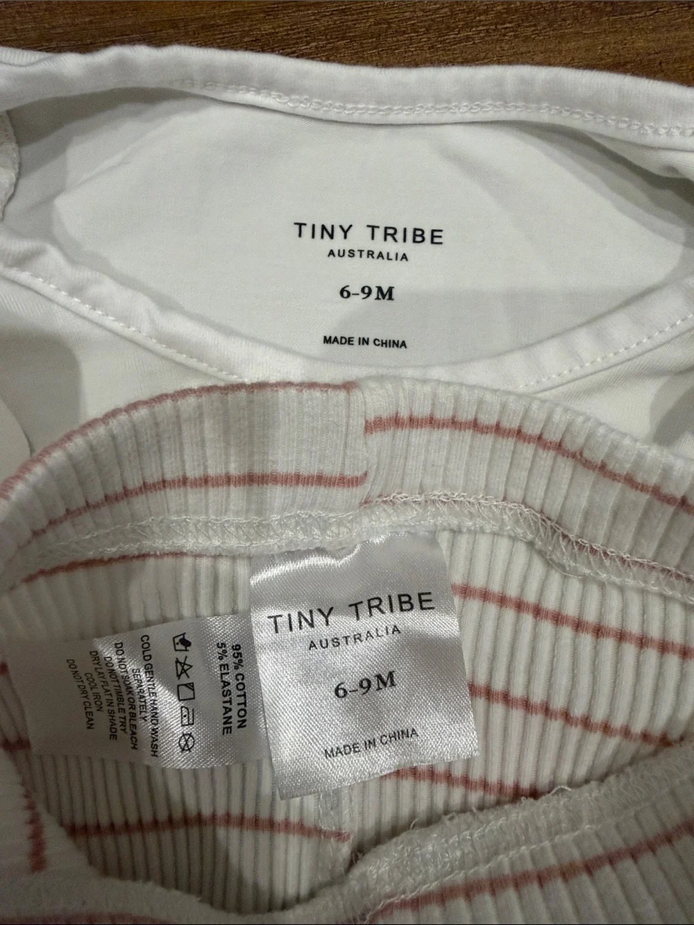 Tiny Tribe 6-9M “Ciao Ciao” Ruffle Sleeve Top with Striped Leggings Set